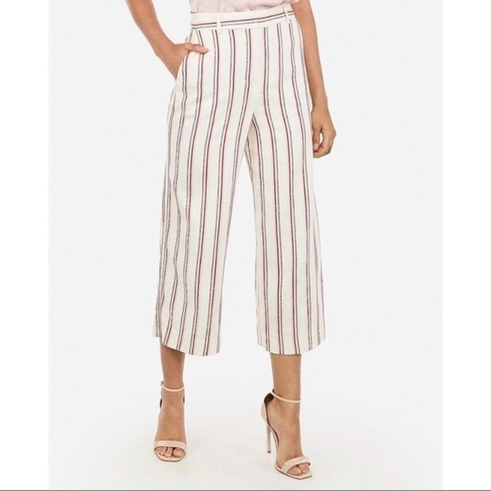 Express Editor Striped Cropped Relaxed Wide-leg Trousers 6S Mid Rise Cream NWT